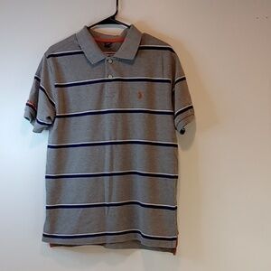 US Polo Assn Polo Shirt Short Sleeve Men's Medium Grey/Blue/White Striped EUC!!